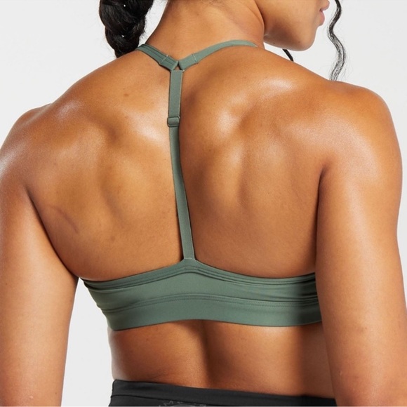 GYMSHARK Legacy T-Bar Light Support Sports Bra in Dusk Green - Picture 2 of 6